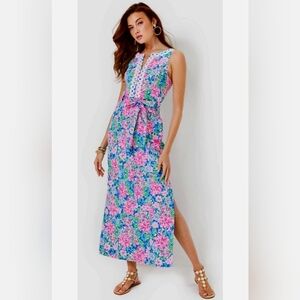 NWT Lilly Pulitzer Gulianna Stretch Cotton Maxi Shift Dress Size 4 Multi Spring